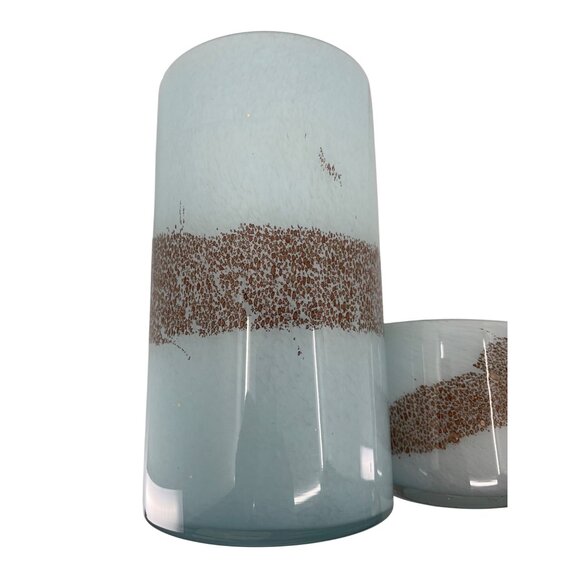 Handcrafted Blue & Copper Brown Art Glass Votive Candle Set: 10" and 4" Tall - Picture 12 of 16